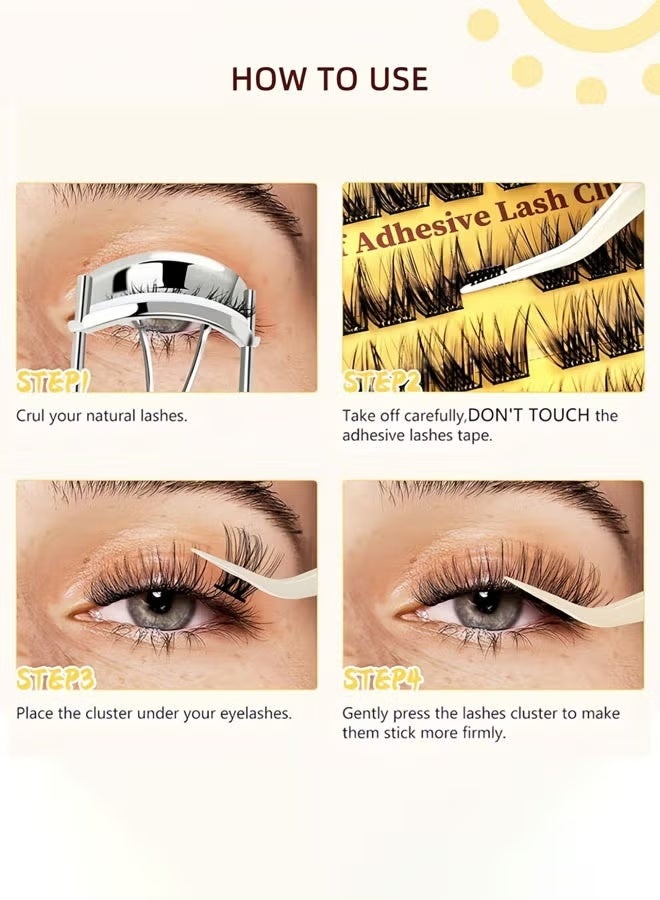 رموش ذاتية اللاصق مظهر طبيعي، بدون حاجة للغراء، عناقيد رموش مع عناقيد رموش، ملقط، 48 قطعة رموش قابلة لإعادة الاستخدام، لاصق ذاتي للمبتدئين، وصلات رموش يدوية للاستخدام المنزلي - Image 5